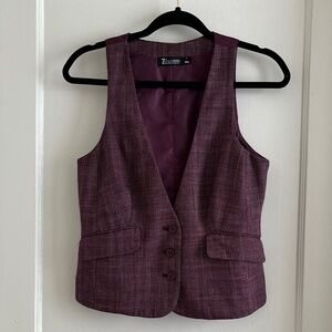 Y2K Style Fitted Purple Herringbone Button Front Vest with Pockets Adjustable